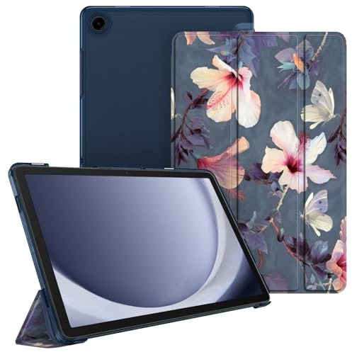 Fintie Hülle für Samsung Galaxy Tab A9 Plus 11 Zoll 2023, Ultradünn Schutzhülle mit Translucent Rückseite Cover mit Auto Schlaf/Wach Funktion für Samsung Tablet A9+ SM-X210/X216/X218, Hibiskus