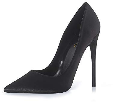 Zhabtuc Pumps Damen Schuhe Elegant und Bequem Damenschuhe Hochzeitsschuhe Stiletto High Heel, 12cm Absatz, Klassische Spitze Satin Außenmaterial,Schwarzes Satin, 37 EU