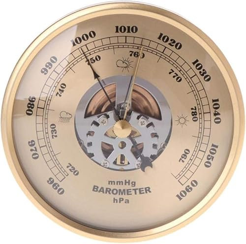 UNbit Traditionelle Wetterstation, traditionelles Barometer, goldenes rundes perspektivisches Zifferblatt, 108 mm Wandbarometer mmHg/hPa, goldene Farbe