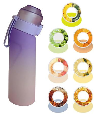 FUNGTN Air Gourde 650ml Bouteille Avec de 7 Gousses Aromatisées,Tasse d'eau Fraise peche banane Air Bouteille d'eau Parfumée Sans BPA Avec Paille-0 Sucres et Tasse d'eau,C