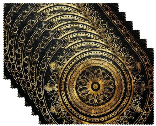 Platzsets, Tischsets, Platzsets für Esstisch, indisches Mandala Goldener Vintage Kreis, Tischmatten 6er Set, Tischmatten 4er Set