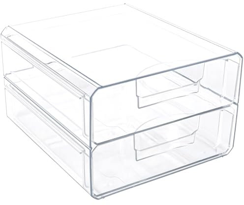 Clear Stackable Storage Drawers,Acrylic Makeup Drawer Organizer with 2 Drawers,Stackable Storage Bins for Skincare,Cosmetics,Beauty Supplies,for Vanity,Bathroom,Kitchen Countertop,Pantry Organization