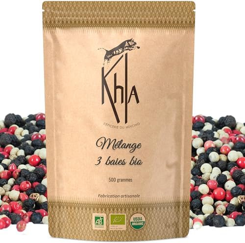 Khla - Pepe in Grani Misto 500 g - Pepe Nero e Bianco di Kampot & Pepe Rosa - Pepe in Grani Tricolor Biologica - Produzione Limitata - Spezie da Produttore Diretto - Origine Cambogia & Madagascar