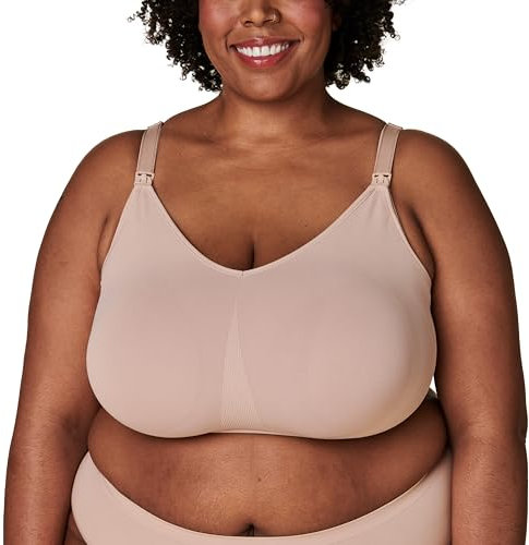 Bravado Designs Body Silk Seamless Nursing Bra for Breastfeeding, Extended Cup Wireless Maternity Bra, Cameo, Large