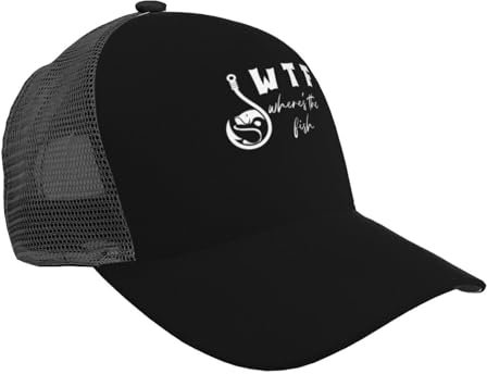 WTF Where's The Fish Baseballkappe für Männer und Frauen, verstellbare Netz-Trucker-Mütze, Schwarz