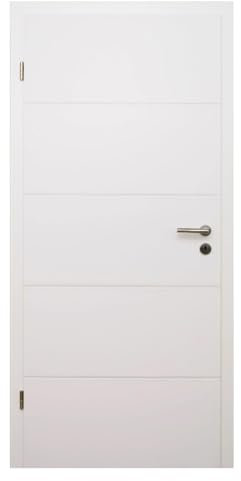 HORI® Zimmertür Komplettset I Weißlack RAL 9010 I inkl. Zarge und Türdrücker I Röhrenspan Eckkante I mit Buntbartschloss oder WC-Schloss I I 1985 x 735 x 120 mm I DIN links