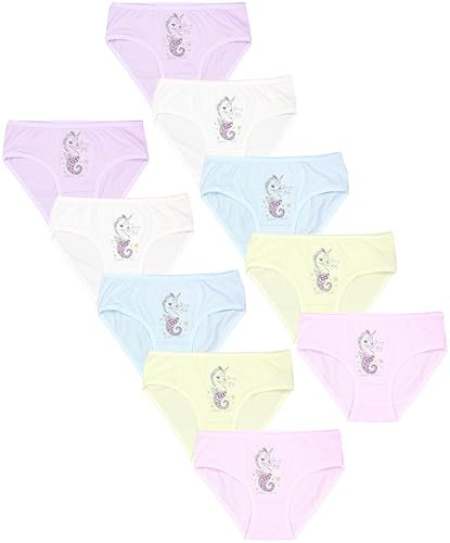 TupTam Unterhosen Mädchen 10er Pack – Bequeme Unterwäsche für Mädchen aus Baumwolle, Farbe: Unicorn Seepferd Rosa Gelb Blau Ecru Lila, Größe: 104-110