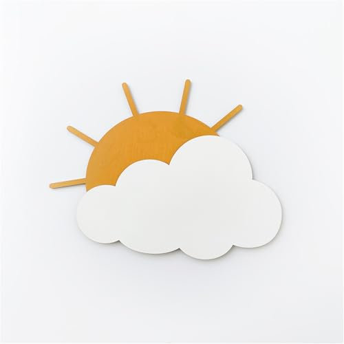 Ueiwffzo Wandsticker Kinderzimmer Wanddeko Holz, Selbstklebende Sonne Wolken Sonnenaufgang Wandaufkleber aus Holz, Niedliches Wandtattoo für Kinderzimmer Babyzimmer