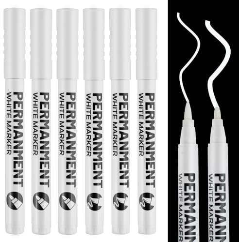 TOPCZY 6 Pezzi Impermeabile Pennarelli Bianchi, Acrilico Pennarello, Multifunzione Pennarello per Tessuti Bianchi, Consigli Morbidi e Duri Pennarello per Cartone Pittura DIY Handmade (Bianco)