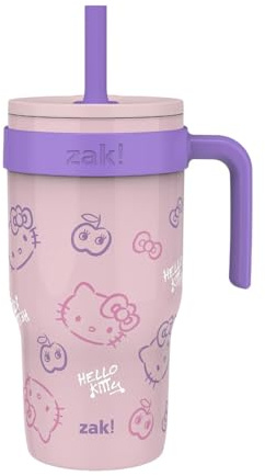 Zak Designs Hello Kitty Cruiser Tumbler with Handle, Leak-Proof Straw, Stainless Steel, Vacuum Insulated, 18 oz.