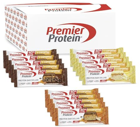 Premier Protein Bar Deluxe 40% Multiflavourbox 15x50g - Haute teneur en protéines + Hydrates de carbone réduits + Sans huile de palme