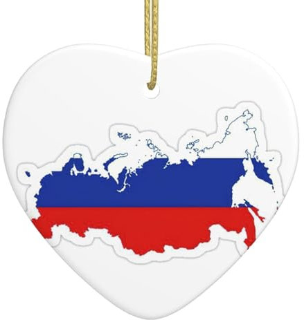 Russische Flagge, Weihnachtsbaum, Keramik, herzförmige Ornamente, passend für Paare, Hochzeit, Weihnachtsschmuck
