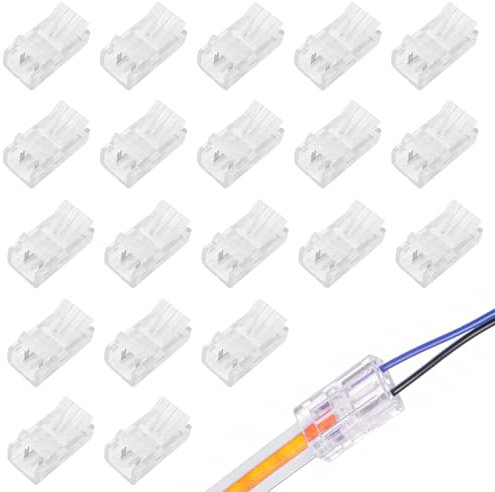 DONOONIS Connettore Striscia LED, 20 Pezzi Connettori per Strisce LED 10 mm, Connettore Senza Saldatura Striscia LED 2 Pin, LED Connettore Striscia 2 Pin Rapido per SMD 5050 5630 Monochrom LED Strip