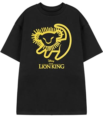 Disney Lion King Unisex Black Short-Sleeved Graphic Tee | Crew Neck Cotton T-Shirt | Simba Outline Print | Casual Animated Movie Apparel
