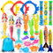 Chennyfun 22PCS Diving Pool Toys, Swimming Pool Toys Set with Diving Fishing Rings, Diving Seaweeds, Diving Sticks, Marine Gem, Storage Bag, Underwater Training Diving Toys for Kids