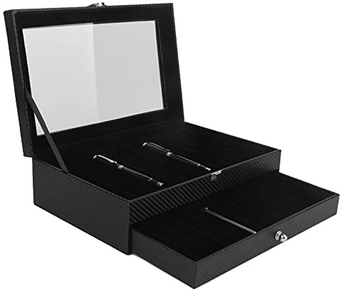 Jrifedptry 24 Slots Wooden Pen Display Storage Box Luxury 2 Layer PU Pen Case Fountain Pen-Collector Jewelry Organizer Carbon