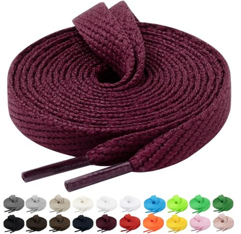 Handshop 2 pares de cordones planos para zapatillas 10mm ancho 20 colores, cordones anchos para zapatillas deportivas, zapatillas de skate Borgoña 152 cm