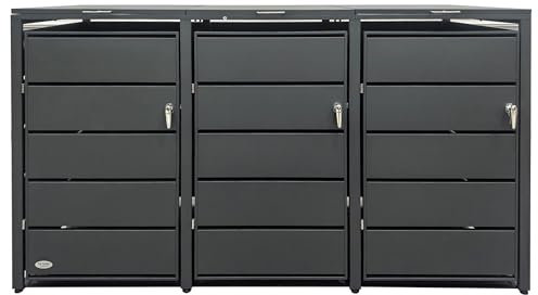 RS Trade Outdoor-Mülltonnenbox, bis zu 240L Tonnen, Verkleidung aus verzinktem Stahl, abschließbare Türen, Mülltonnenhaus, Anthazit (3er)