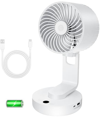 Sprifityy Ventilatore USB 4000mah Batteria/4 Velocità, Ventilatore da Tavolo 120° Di Oscillazione, 110° Di Inclinazione Della, Mini Ventilatore Portatile per Casa, Ufficio, Campeggio e Viaggi