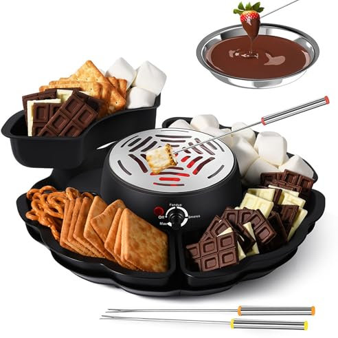 2 in 1 Electric S’Mores Maker & Fondue Pot,Chocolate Fondue,Tabletop Indoor Smores kit with 4 Roasting Forks,4 Detachable Trays & 1 Flameless Temperature-Controlled Heater