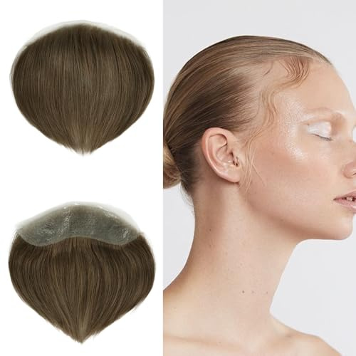 Zakya Toupet Echthaar für Damen - Trimmbares Toupet Frontal - 0.06mm Alle V-Looped Superdünne Haut - Natürlich und Unsichtbar - 15,2 * 3,8CM Basis - Leichte Mittlere Dichte - Haarlänge 15CM