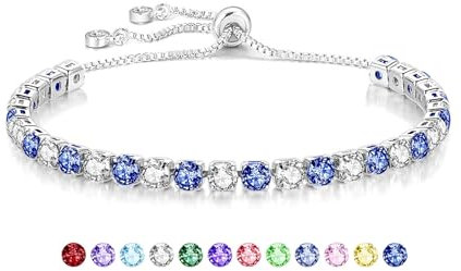 Mieoyue S925 Argento Bracciale per le Donne Regolabile Slider Cristallo Tennis Bracciale Birthstone Gioielli Regali di Compleanno (Dicembre)