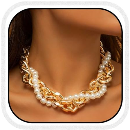 Fashband Gold Pearl Choker Necklace Gold Cuban Chunky Necklaces Chain Fashion Jewelry for Women