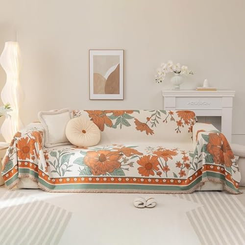 DLAYLQZG 1/2/3/4 Sitz Sofadecke Vintage Blumenmuster | Waschbarer Jacquard Couchbezug Anti-Rutsch | Haustierfreundliche Eckcouch Abdeckung, Sofaschoner für Ecksofa/Sectional (Style 3,180x260cm)