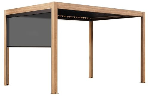 Oviala Pergola bioclimatica autoportata 3x4m e 1 tenda in legno grigio