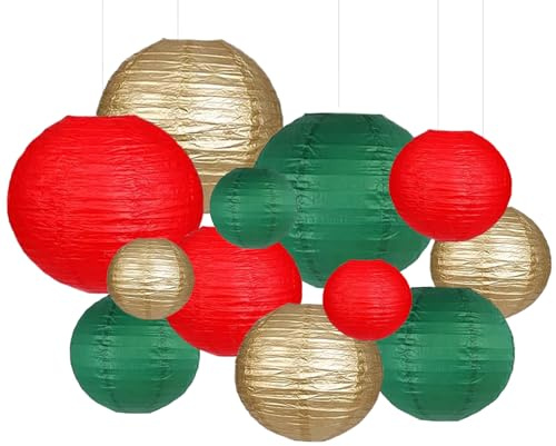 Capesaro grüne rote Papierlaternen Dekorative 12pcs Weihnachtshängende Christmas Dekorationen für Abschlusstag Geburtstagsfeier