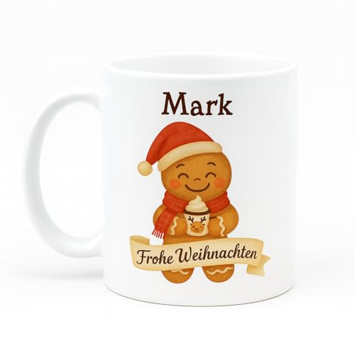 Personalisierte tasse zu Weihnachten, Weihnachtstasse mit Namen - Kaffeetasse für familie und freunde, Frohe Weihnachten Tasse Personalisierte Geschen - 330 ml (Lebkuchen)