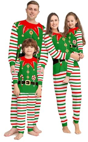 MJGkhiy Ensemble pyjama famille Noël à manches longues pantalon long Nouvel An Noël pyjama assorti couple matché deux pièces Noël Pyjamas pyjama de Noël pour toute la famille, vert, 13-14 ans