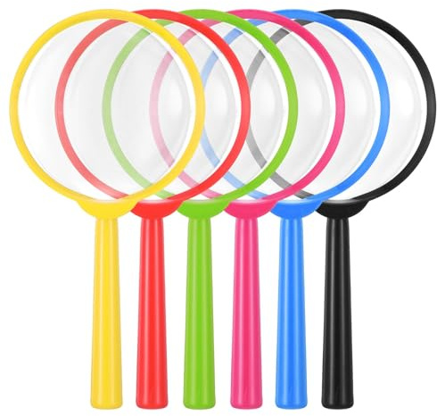 Lernspielzeug Lupen Set, 6 Stück Bunte Kunststoff Vergrößerungsgläser, 12,6cm Durchmesser, für Wissenschaftsforschung, Lesen und Naturstudien, Kinderlupe in 6 Farben