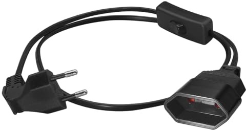 Strhowill EU 2-poliges abgewinkeltes Verlängerungskabel mit Schalter | eeignet für PC, PDU, USV und Haushaltsgeräte,Stecker auf Buchse 10A/250V Schwarz