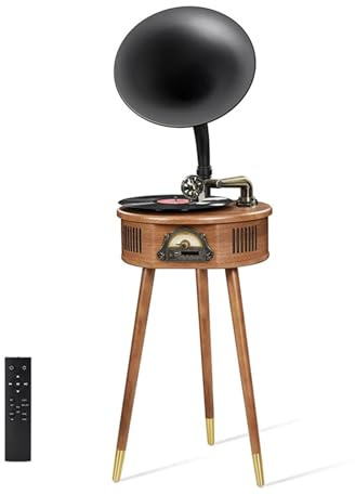 Giradischi in vinile retrò con grammofono vintage, Bluetooth 4.2, 7/9/12 pollici, tre velocità regolabili, stilo in rubino, radio FM(Oak color)