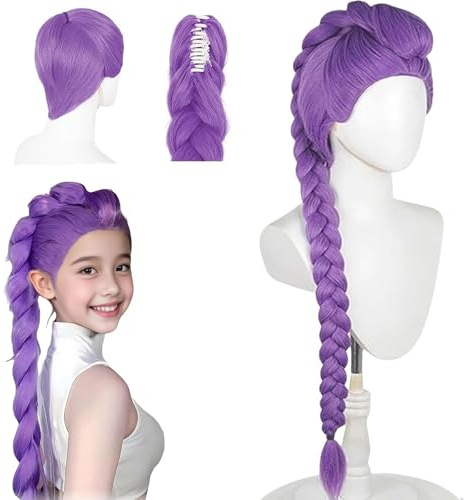 Lange lila Perücke Cosplay, Anime Dem0n Cosplay Perücke, Lila Zopfperücke, Hunter Cos-play Per-ücke Für Karneval, Lange Lil-a Cospla-y-Perück-e, für Halloween Karneval Cosplay Requisiten