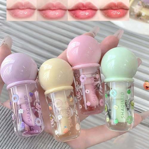 Baorder 4 Stück Lippenpflege-Öl-Set, fruchtiger Lipgloss, feuchtigkeitsspendender süßer Lippenbalsam, Lippenpflege, Jelly-Lip-Make-up, Partygeschenk