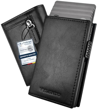Vylento Premium Smart Wallet mit Münzfach - Geldbörse mit RFID Schutz für 8–10 Karten - Slim Wallet Herren - Card Holder - Kartenetui - Portemonnaie - Geldbeutel Klein - Portmonee Discovery Schwarz