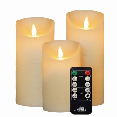3x Große LED Stumpenkerze Elfenbein Ivory ø 10cm (15cm, 20cm, 25cm Höhe) - je 2 C Batterien nötig LED Kerze mit Flackereffekt und Timer - LED Kerze groß Weihnachtsbeleuchtung flammenlos