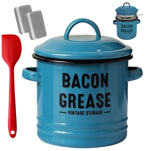 Barattolo di grasso da cucina | Caraffa di smalto di grande capacità - scolapasta di grasso e contenitore, per cottura, friggere, vacanze, campeggio, giorno del Ringraziamento e ristorante