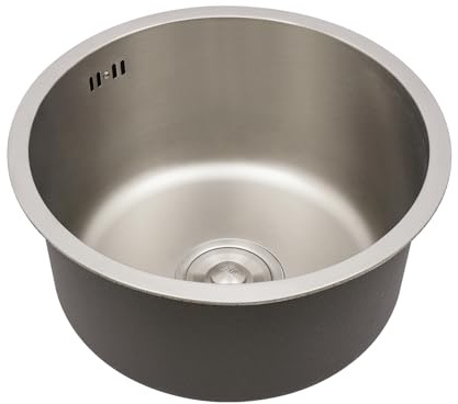 Fregadero de cocina redondo de 36 cm de diámetro, con montaje en pared, grosor de 1,2 mm, de acero inoxidable, empotrable, 1 plato, fregadero de cocina, lavabo multifunción para restaurantes, sótanos