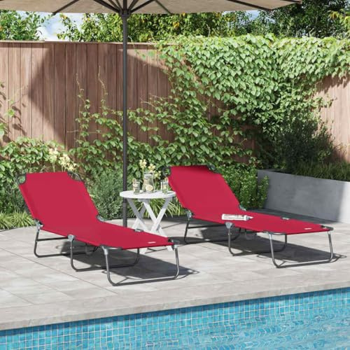 Owoxanthellate Klappbare Sonnenliege 2-Person 220 kg 56 x 189 x 87 cm Rot Stoff verstellbar Modernes Design Robust wetterfest für Garten Balkon Terrasse