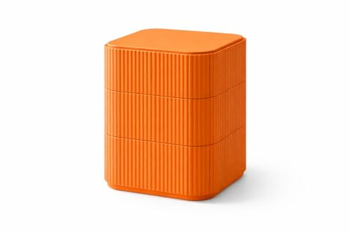KOVA Modulare Aufbewahrungsbox – Stapelbares Design mit 3 Fächern – Minimalistischer Organizer für Büro, Schlafzimmer & Wohnzimmer Modernes Premium-Design (Orange, Large (16x16x7))