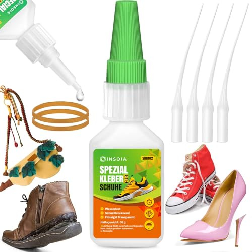 Schuhkleber Extra Stark Wasserfest Schuhsohle，Schuhsohlenkleber 30 G Set | Flüssig Transparent Sekundenkleber, Flexible Kleber Reparatur Gummi, Leder, Schuh, Schuhe, Shoe. Glue mit 4 PräZisionsspitzen