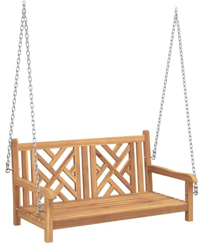 Mhdvray Schaukelbank Gartenbank 114 x 60 x 64 cm aus Teak Massivholz, ergonomische Sitzbank Outdoor mit Rückenlehne 160 kg belastbar, rustikales Design für Balkon Terrasse Garten