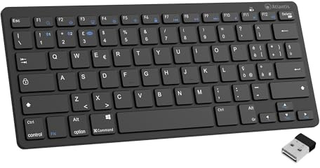 Atlantis Mini Tastiera ultraslim wireless RF e Bluetooth, italiana QWERTY | ARGO 900, tasti chocolate, per PC/notebook/smartphone/tablet, iOS/Android, nero, cod. P013-LK-8850-WB