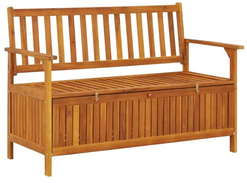 XHNIFBN Gartenbank mit Stauraum 120 cm Massivholz Akazie, rustikaler Flair & hoher Sitzkomfort, Rückenlehne, Armlehnen, platzsparendes Untergestell, Robustes Ölfinish, für Balkon, Terrasse, Garten