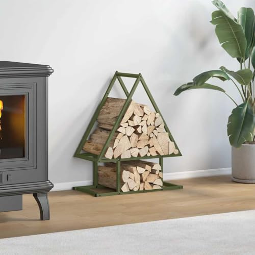 Ordellia Estantería para leña verde oliva, 50 x 25 x 60 cm, de acero laminado en frío, para almacenamiento de leña, soporte para leña con 100 kg de carga para jardín cobertizo