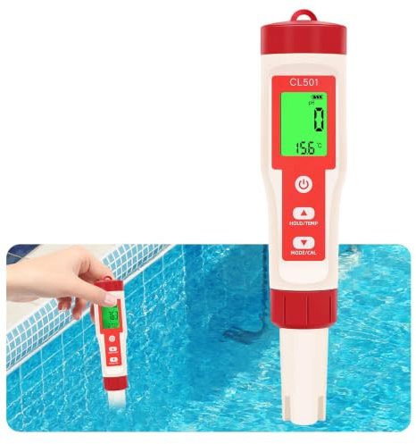 7JI ph und chlor messgerät pool, 5 in 1 pH Chlor ORP H2 Temperatur messbar | ph chlorine meter, chlor messgerät pool, chlortester pool digital, water tester für Pools Spa Aquarien Trinkwasser