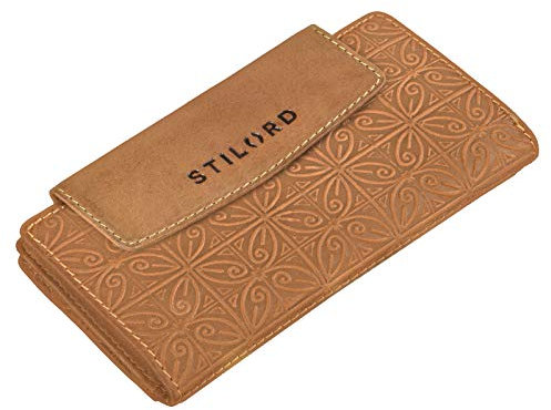 STILORD 'Lorelai' Portemonnaie Damen Leder Groß Frauen Geldbörse Reißverschluss Vintage Portmonee Quer Elegant und Stilsicher, Farbe:Nevada - braun